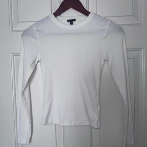 Express White Ribbed Crewneck Long Sleeve